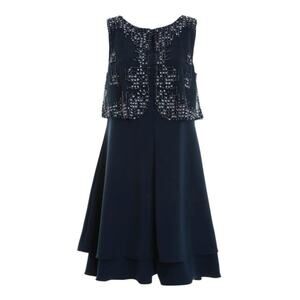 ARMANI COLLEZIONI SLEEVELESS Rhinestone OVERLAY DRESS Navy SIZE EU 42 (US 6)